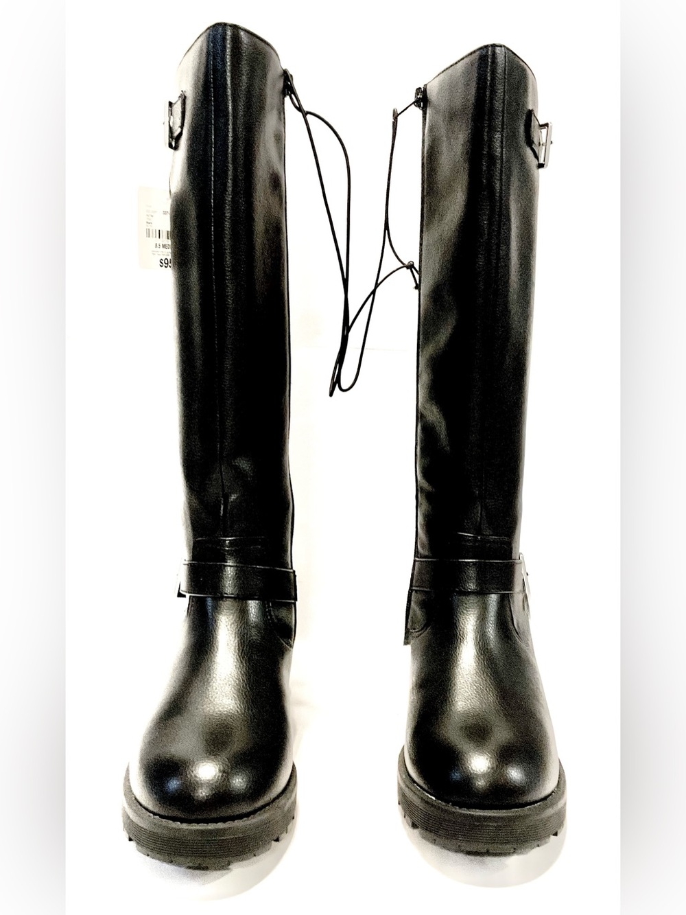 NIB Arizona Jean Co. Tioga Black Riding Boots Size 8.5M Knee High Buckle NWT